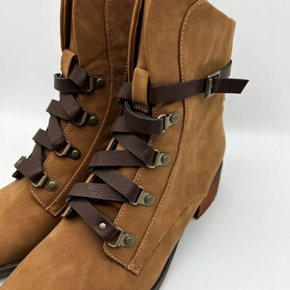 Kork-Ease Reese Tan Dark Brown Vegan Leather  Modern Short Riding Ankle Boot 8.5 - Picture 7 of 12
